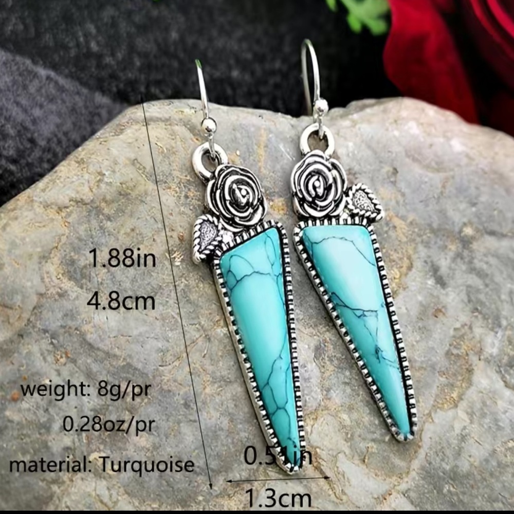 🔴 CLEARANCE 🌹 NWT 925 SILVER PLATED YELLOW STONE ROSE DANGLE EARRINGS (1.88”) - Picture 4 of 4